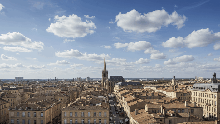 Panoramic view of Bordeaux’s historic architecture, showcasing the blend of old-world charm and modern real estate developments, emphasizing the growth during the Real Estate Boom in this iconic French city.